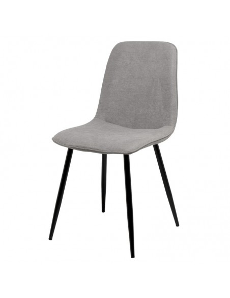 Silla MARLEEN tapizada en tela gris claro y patas de metal negro.