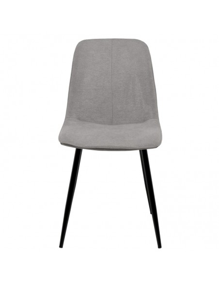 Silla MARLEEN tapizada en tela gris claro y patas de metal negro.