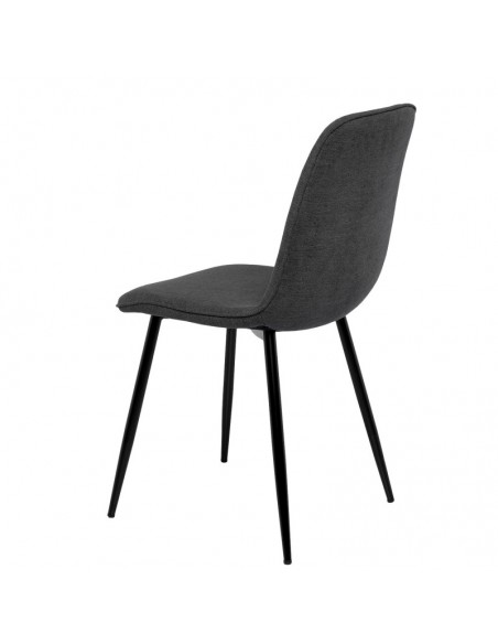 Silla MARLEEN tapizada en tela gris oscuro y patas de metal negro.