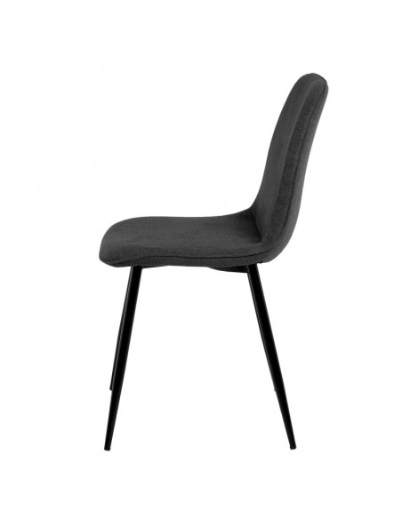 Silla MARLEEN tapizada en tela gris oscuro y patas de metal negro.