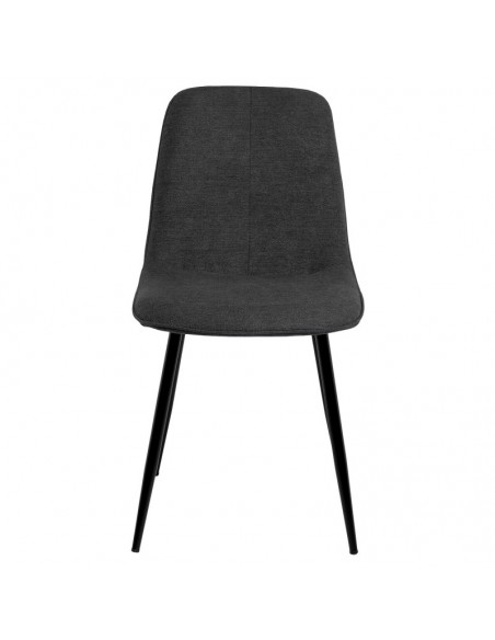 Silla MARLEEN tapizada en tela gris oscuro y patas de metal negro.