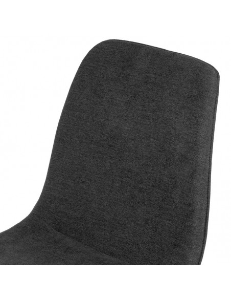 Silla MARLEEN tapizada en tela gris oscuro y patas de metal negro.
