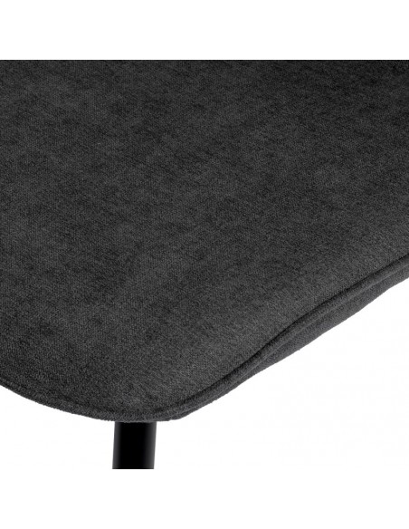 Silla MARLEEN tapizada en tela gris oscuro y patas de metal negro.