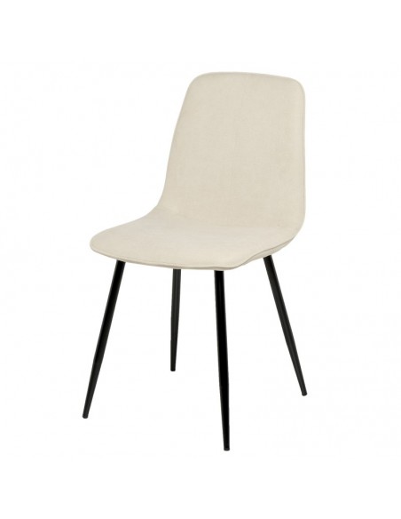 Silla MARLEEN tapizada en tela beige y patas de metal negro.