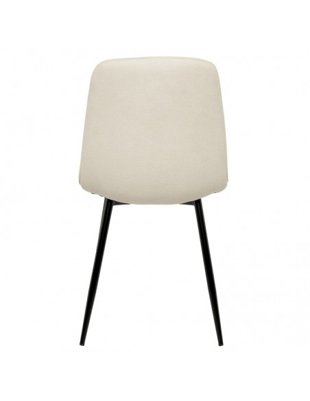 Silla MARLEEN tapizada en tela beige y patas de metal negro.