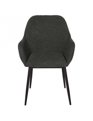 Silla MIA de tela efecto borreguito gris oscuro y patas en metal negro.