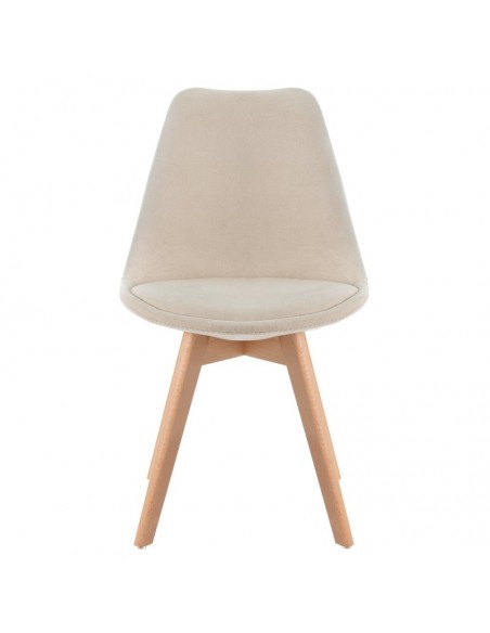 Cadeira Milena com pés de madeira, estrutura estofada em veludo e assento acolchoado.