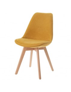 Silla Milena con patas de madera, tapizada en terciopelo