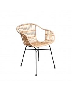 Silla con brazos Nancy en ratán natural y metal negro