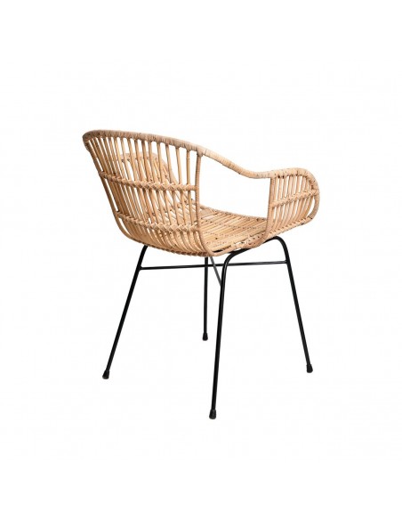 Silla con brazos Nancy en ratán natural y metal negro