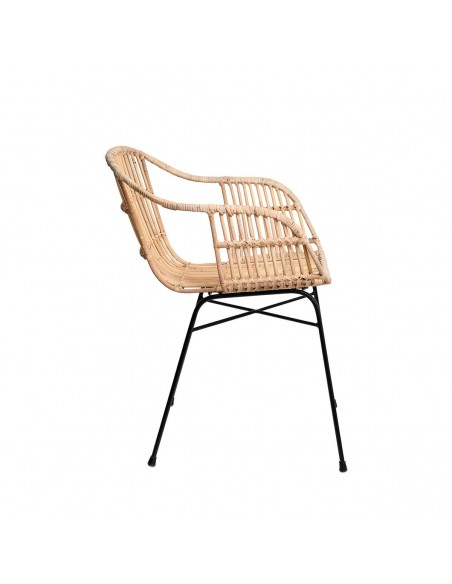 Silla con brazos Nancy en ratán natural y metal negro