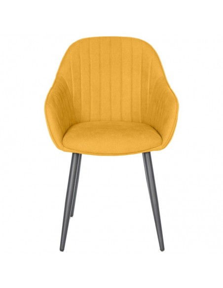 Cadeira de jantar NATALIA, tecido mostarda e pernas de metal preto.