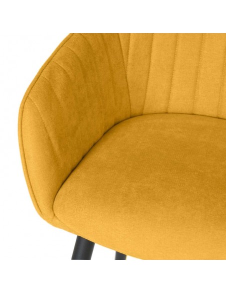 Cadeira de jantar NATALIA, tecido mostarda e pernas de metal preto.