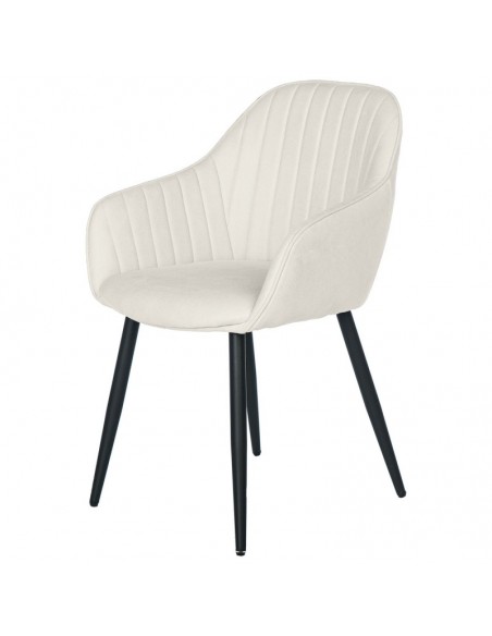 Silla comedor NATALIA, tejido beige y patas de metal negro.