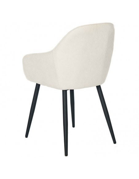 Silla comedor NATALIA, tejido beige y patas de metal negro.