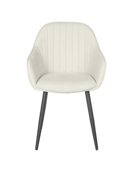 Silla comedor NATALIA, tejido beige y patas de metal negro.