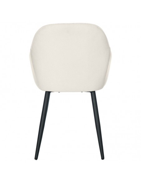 Silla comedor NATALIA, tejido beige y patas de metal negro.
