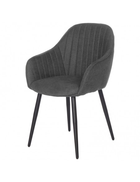 Cadeira de jantar NATALIA, tecido cinza escuro e pernas de metal preto.
