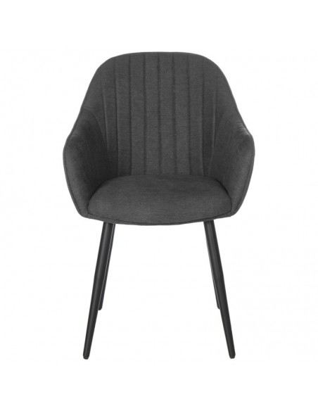 Cadeira de jantar NATALIA, tecido cinza escuro e pernas de metal preto.