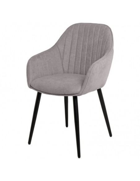 Silla comedor NATALIA, tejido gris claro y patas de metal negro.
