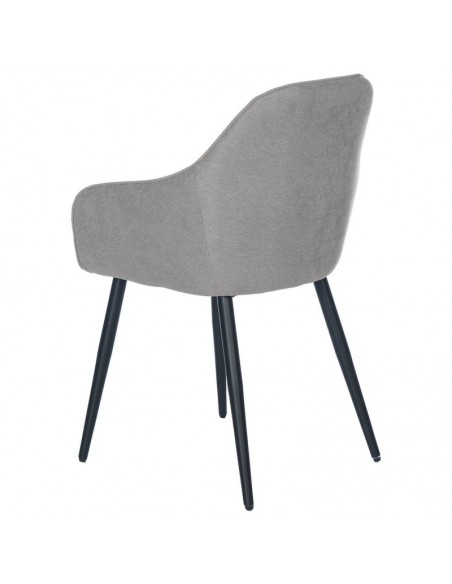 Silla comedor NATALIA, tejido gris claro y patas de metal negro.