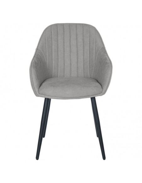 Cadeira de jantar NATALIA, tecido cinza claro e pernas de metal preto.