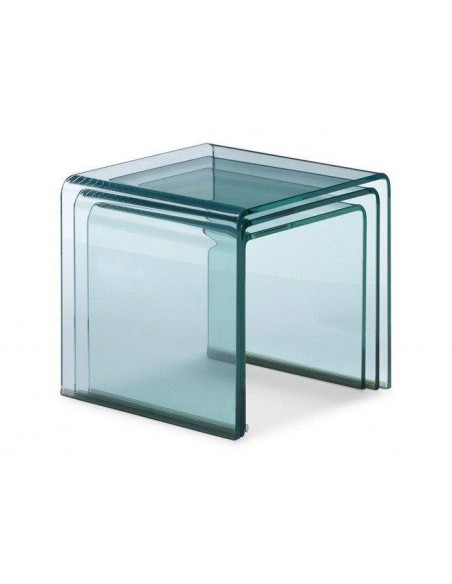 Conjunto de 3 mesas de nidificação de vidro temperado transparente.