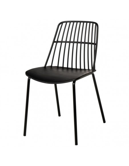 Silla NERINA, polipropileno negro y patas de metal negro.