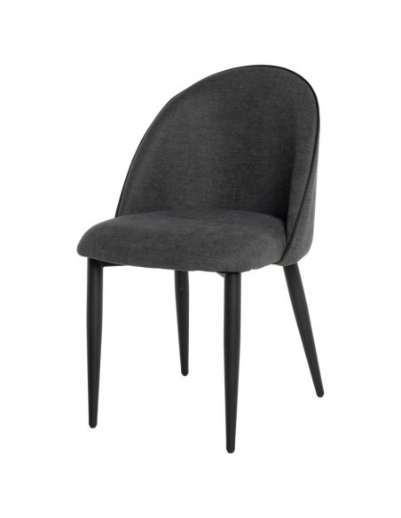 Cadeira de jantar SLOANE, estofada cinza escuro com pernas de metal preto.
