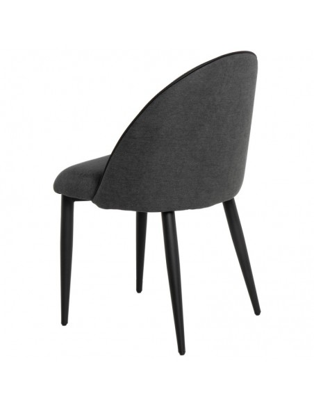 Silla de comedor SLOANE, tapizada color gris oscuro con patas de metal negro.