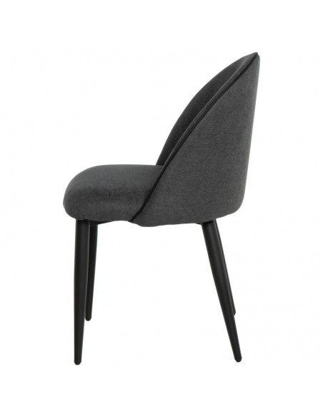 Cadeira de jantar SLOANE, estofada cinza escuro com pernas de metal preto.