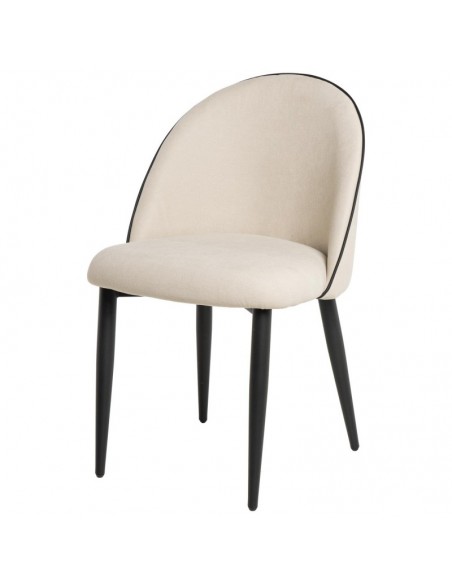 Cadeira de jantar SLOANE, estofada Beige com pernas de metal preto.