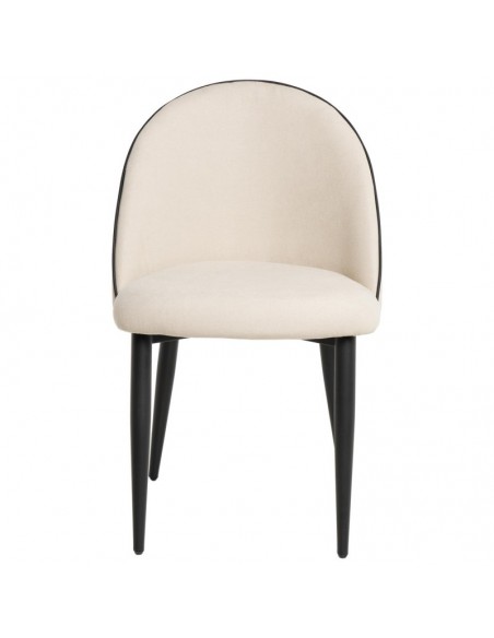 Cadeira de jantar SLOANE, estofada Beige com pernas de metal preto.