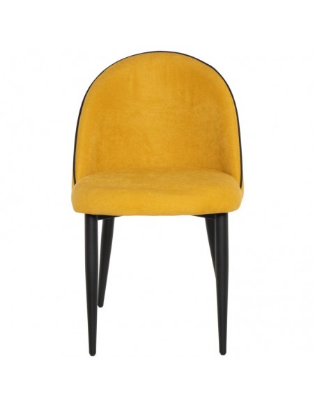 Cadeira de jantar SLOANE, estofada amarelo com pernas de metal preto.