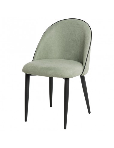Cadeira de jantar SLOANE, estofada menta com pernas de metal preto.