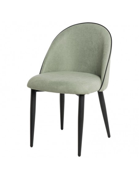 Silla de comedor SLOANE, tapizada color menta con patas de metal negro.