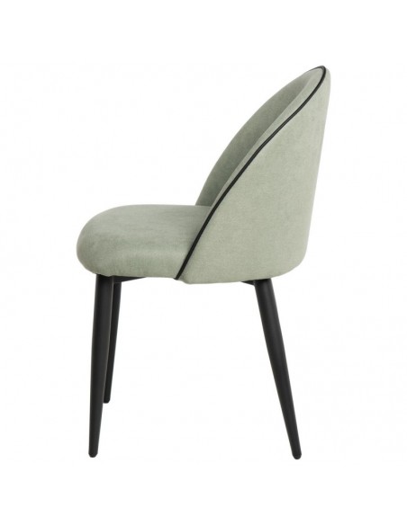 Cadeira de jantar SLOANE, estofada menta com pernas de metal preto.