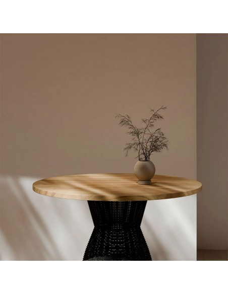 Mesa redonda de rattan CHIARA 90 em natural e preto