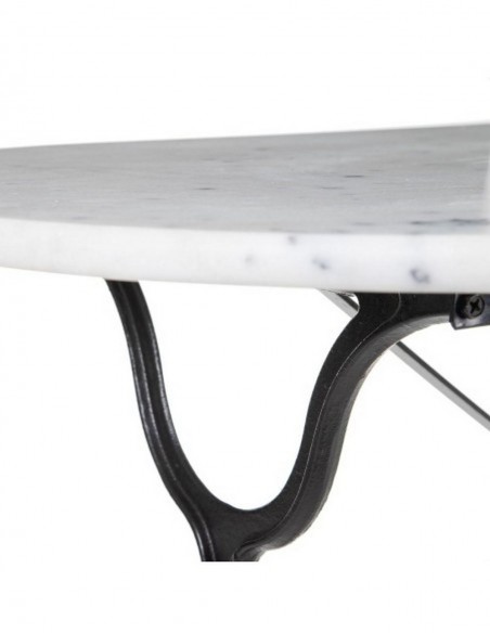 Mesa oval vintage SHANELL 120 x 60, mármol blanco y hierro forjado negro