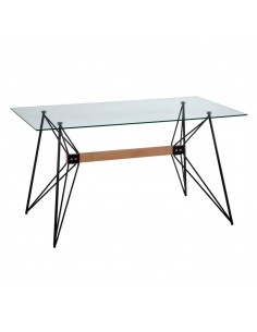 Mesa de cristal INGUN 140 x 75, metal y madera de haya