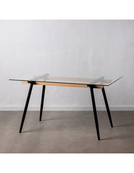Mesa de cristal FASTVY 140 x 75, metal y madera de haya