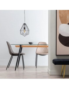 Mesa de vidro FASTVY 140 x 75, metal e madeira de faia 2