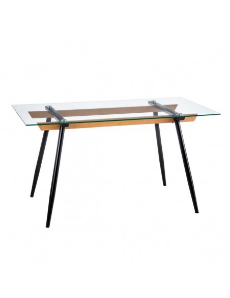 Mesa de vidro FASTVY 140 x 75, metal e madeira de faia