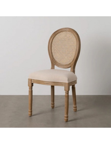 Silla medallón GAZARA, madera en blanco cepillado y ratan