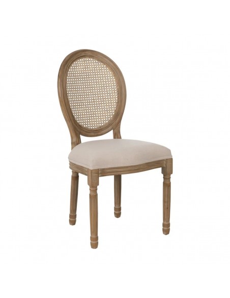 Silla medallón GAZARA, madera en blanco cepillado y ratan