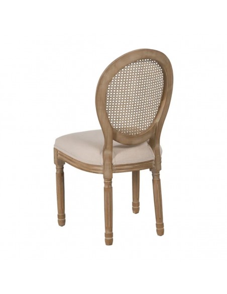 Silla medallón GAZARA, madera en blanco cepillado y ratan