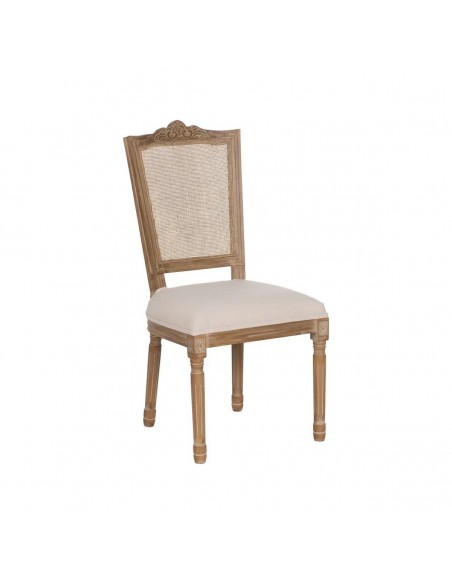 Silla colonial GAZARAL, madera en blanco cepillado y ratan