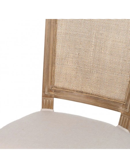 Silla colonial GAZARAL, madera en blanco cepillado y ratan