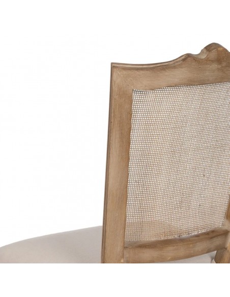 Silla colonial GAZARAL, madera en blanco cepillado y ratan