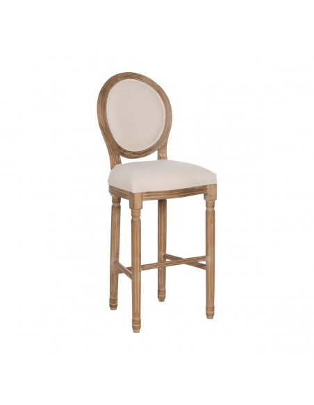 Taburete medallón GAZARA, madera en blanco cepillado y tejido lino